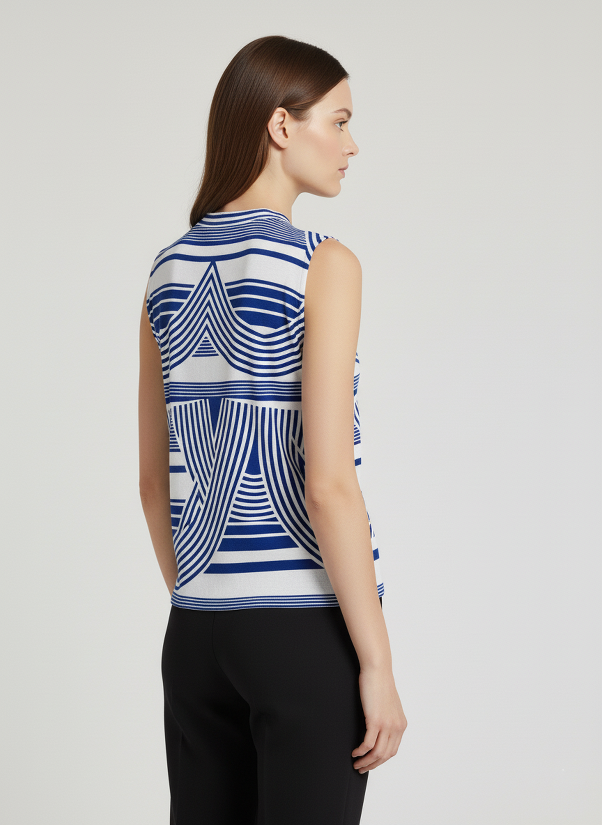 Sleeveless V-Neck Top with Graphic Stripe Pattern