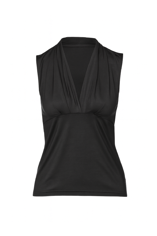 Sleeveless Draped V-Neck Black Top