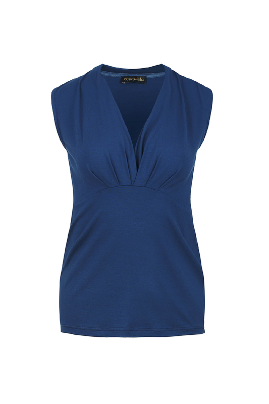 Sleeveless Draped V-Neck Top in Deep Blue