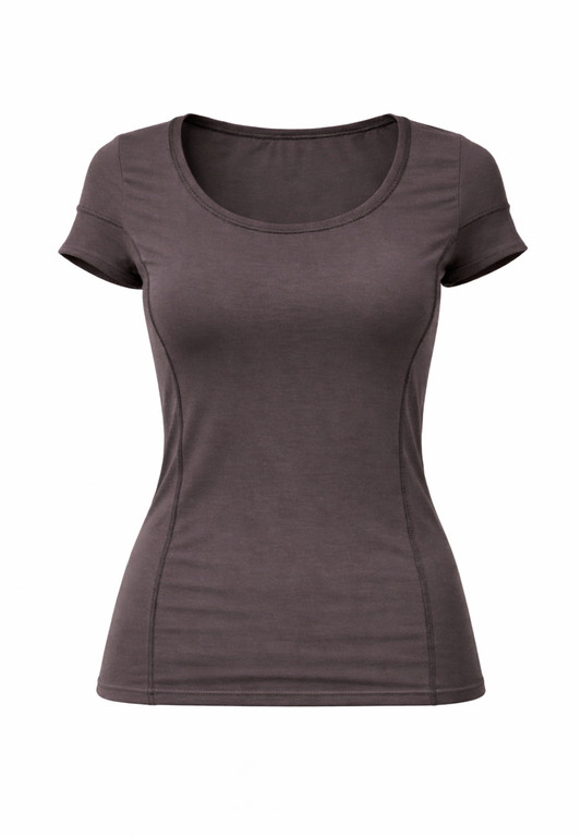 Fitted Short-Sleeve Jersey Top with Sculpted Seams