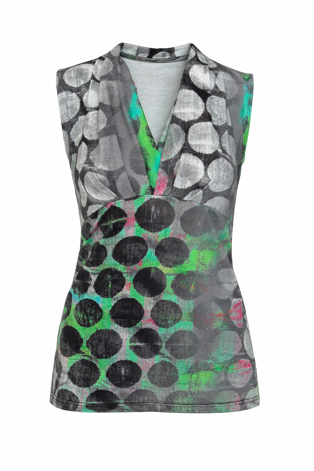 Sleeveless V-Neck Top with Abstract Dot Print