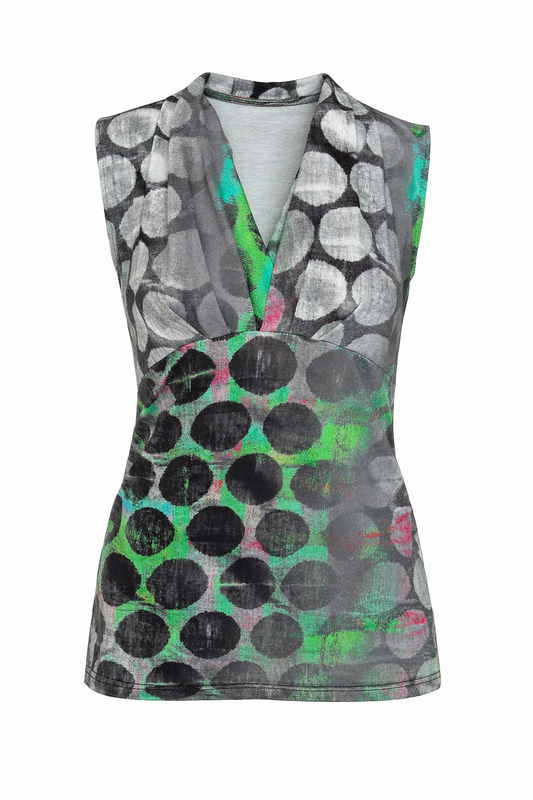 Sleeveless V-Neck Top with Abstract Dot Print