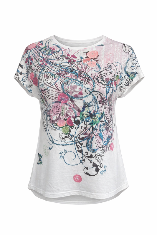 Short-Sleeve Top with Artistic Floral & Abstract Print