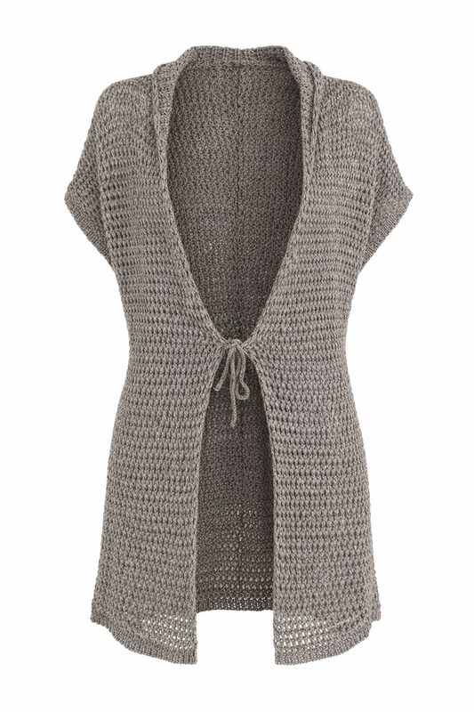 Lightweight Open-Knit Sleeveless Cardigan with Tie Detail