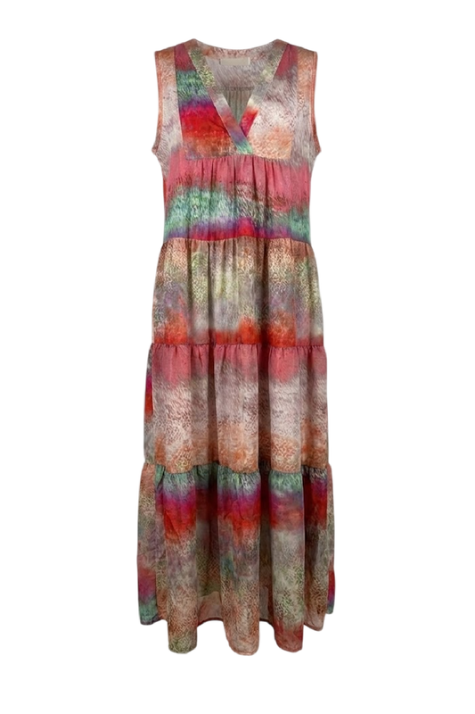 Vibrant Multicolor Sleeveless Maxi Dress with Tiered Silhouette
