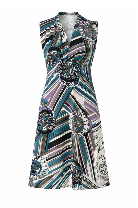 Printed Sleeveless Wrap-Style Dress with V-Neckline