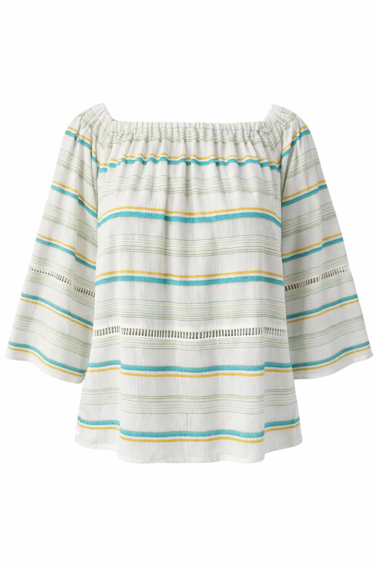 Off-Shoulder Striped Top with Relaxed Fit in Soft Neutral Tones