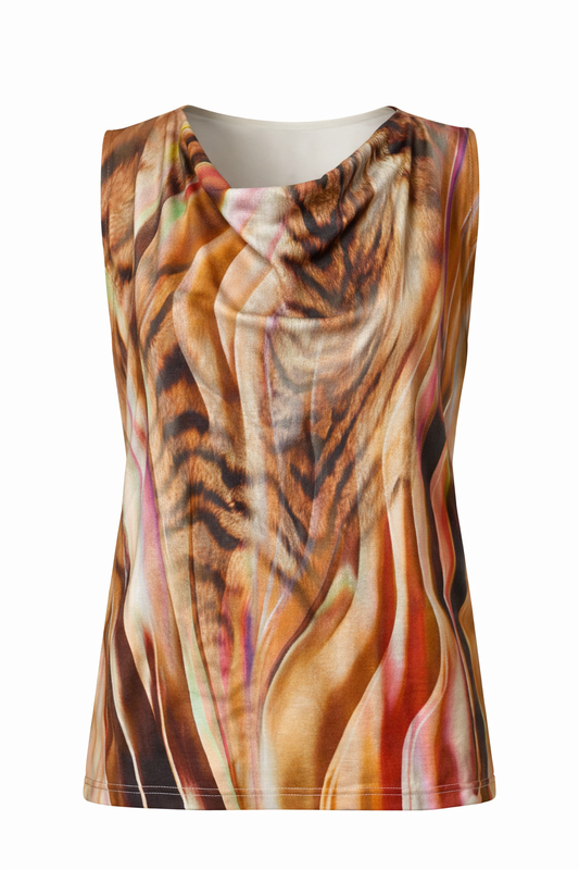 Printed Sleeveless Top with Draped Neckline