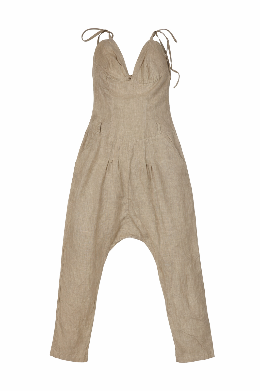 Ολόσωμη φόρμα από λινό με δεσίματα και χαλαρή σιλουέτα