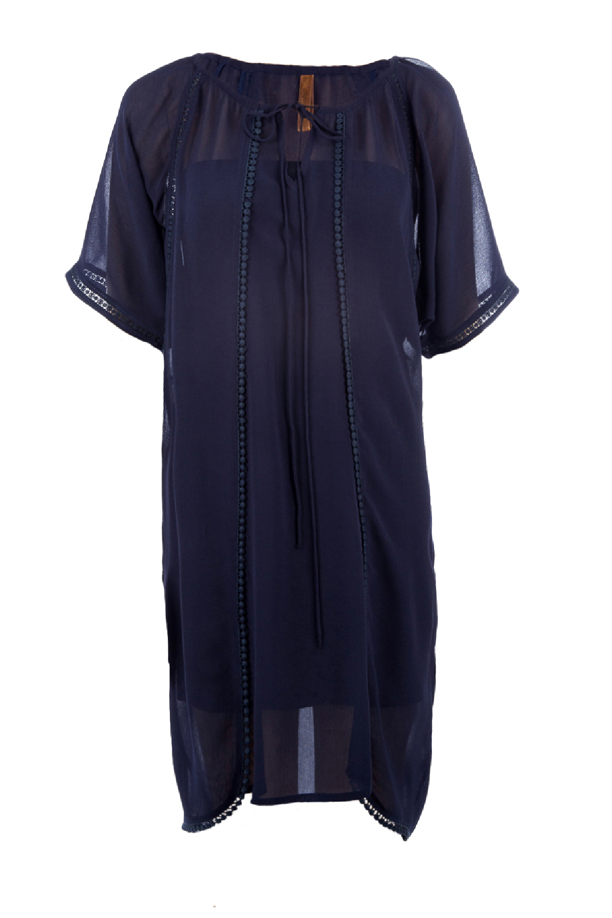 Conquista Φόρεμα Mini Casual Κοντομάνικο Στρογγυλή Λαιμόκοψη Με Κορδόνι Μονόχρωμο Βισκόζη Μπλε C340-241