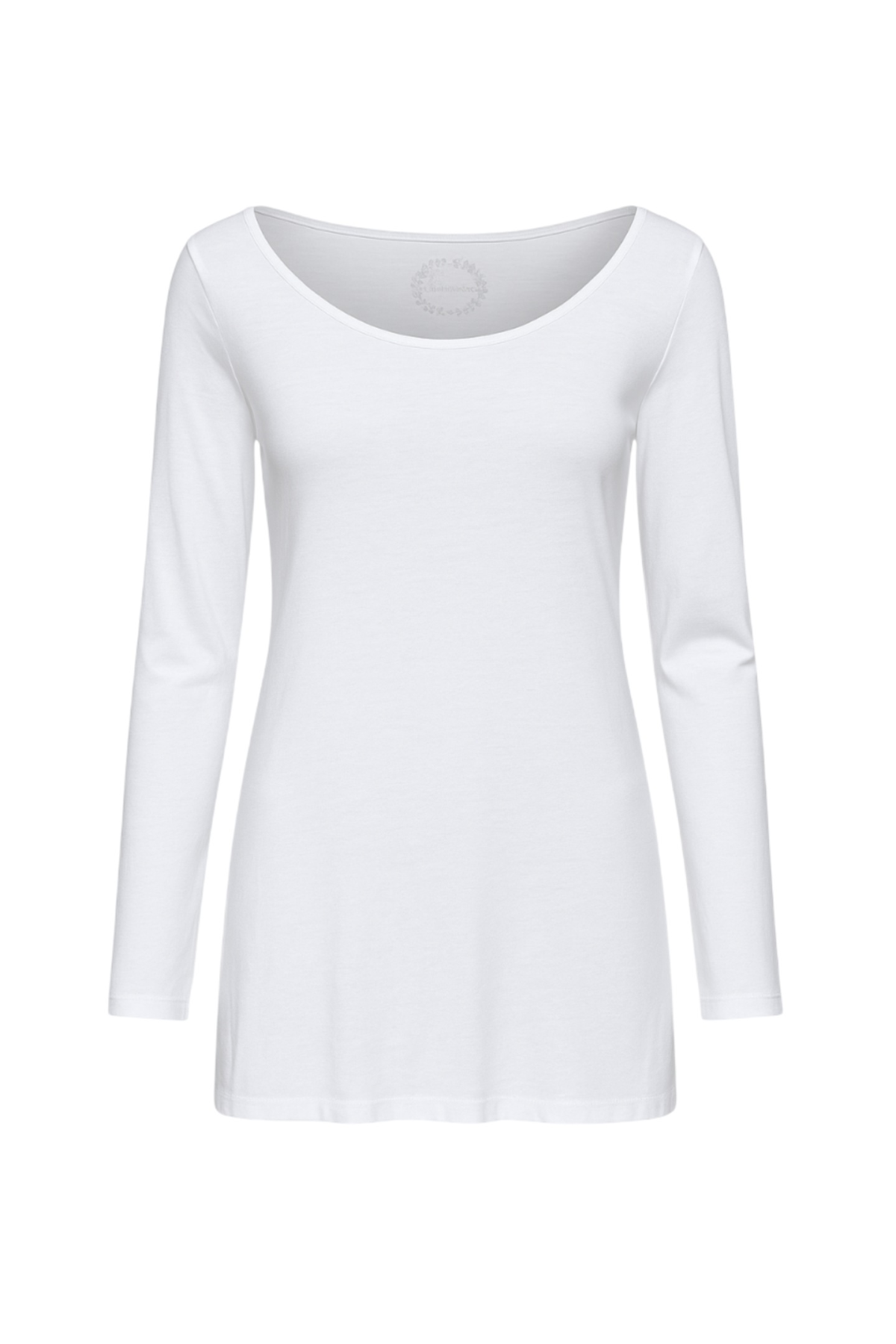 Conquista Μπλούζα Longline Casual Μακρυμάνικη Στρογγυλή Λαιμόκοψη Μονόχρωμη Tencel Βαμβάκι Λευκή CD-026-01