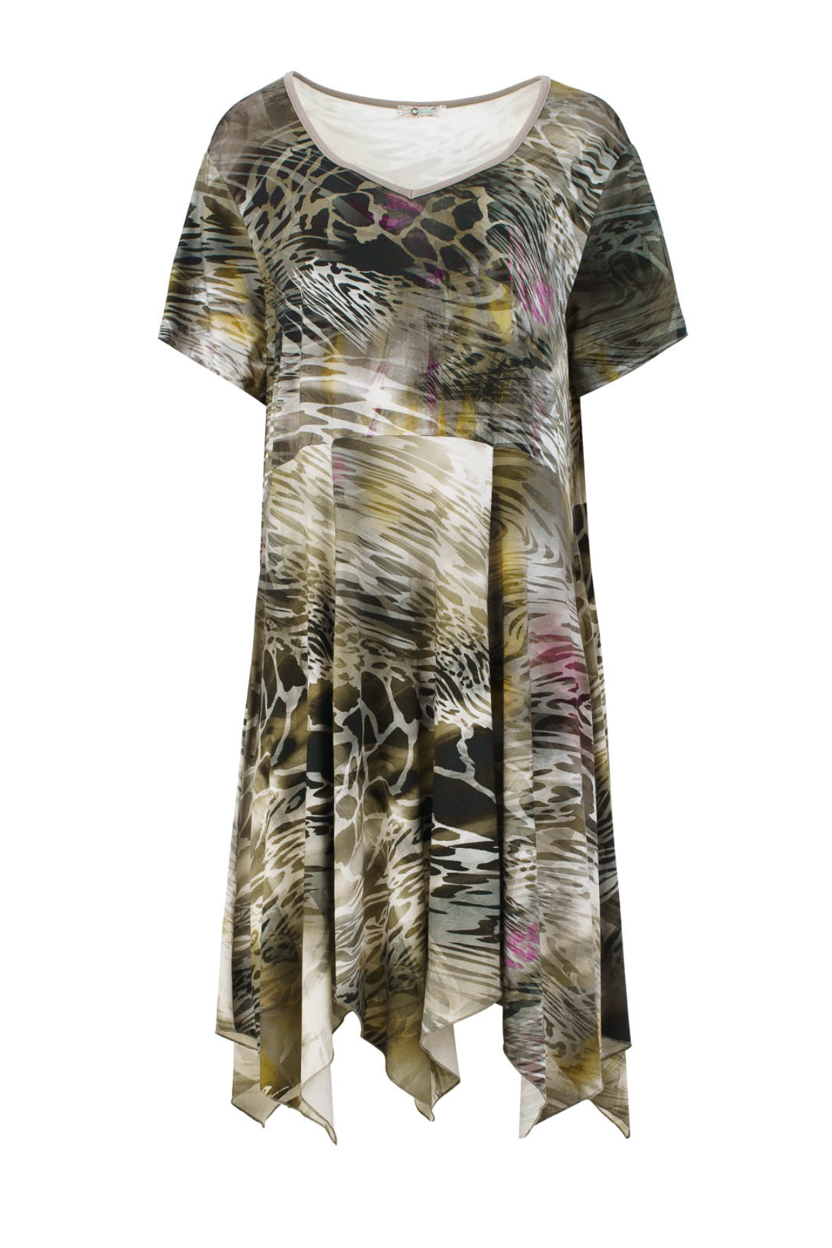 Conquista Φόρεμα Midi Plus Size Casual Κοντομάνικο V-Λαιμόκοψη Animal Print Εμπριμέ Χακί P540-022-26