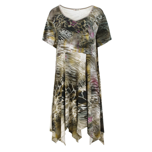 Safari Mosaic Asymmetrical Jersey Dress