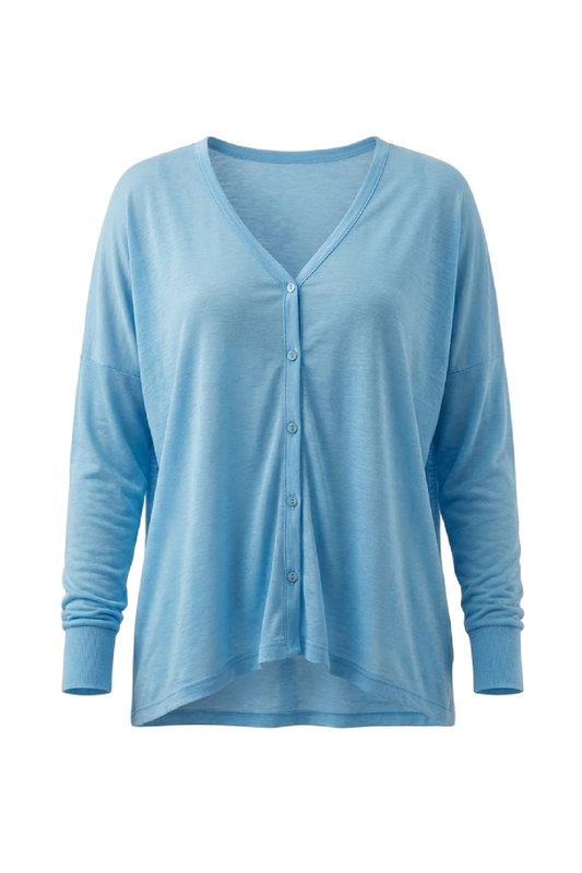 Lightweight Azure Button-Up Cardigan Blouse