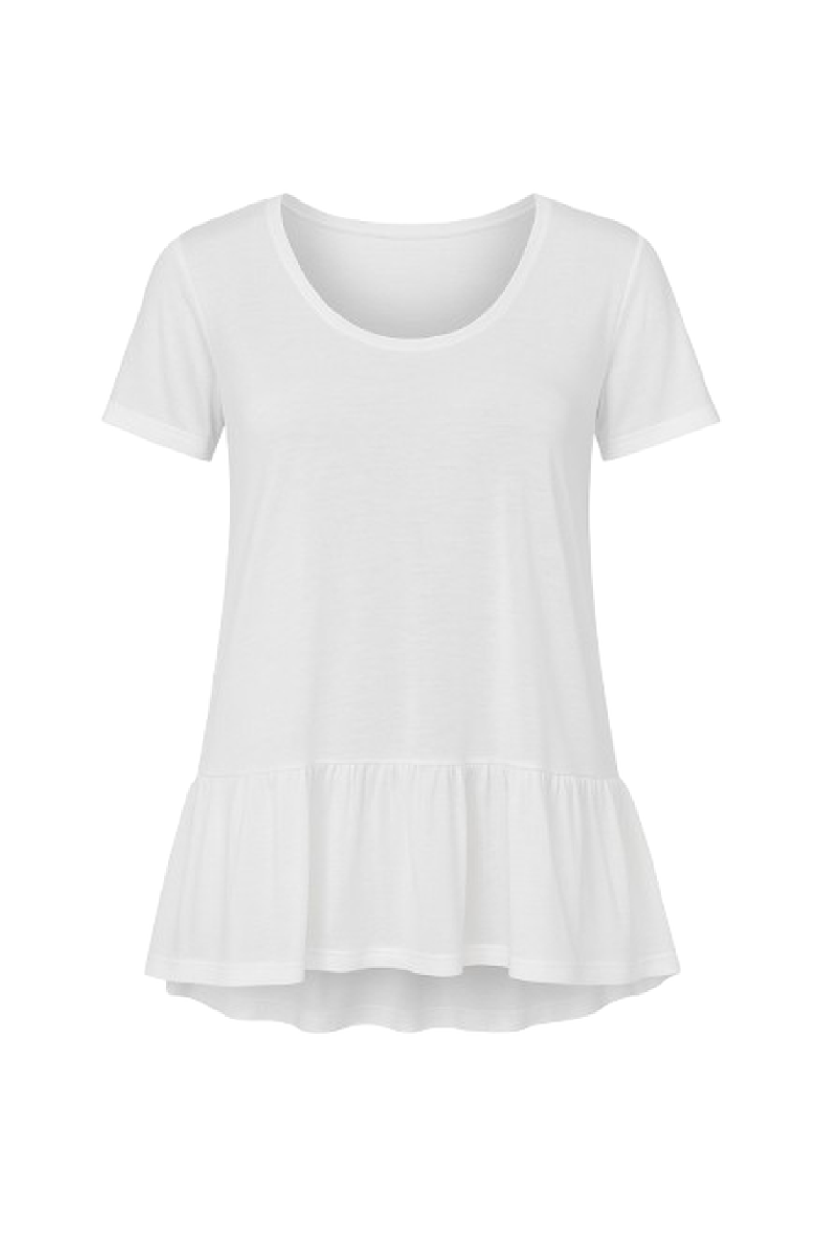 Conquista Τοπ Longline Κοντομάνικο Casual Στρογγυλή Λαιμόκοψη Με Βολάν Μονόχρωμο Λευκό TA.413