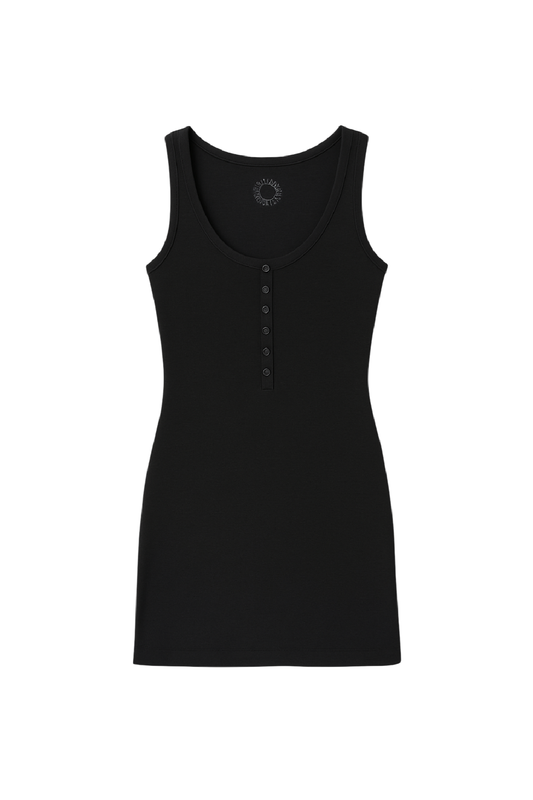 Ribbed Henley Tank Top in Classic Black