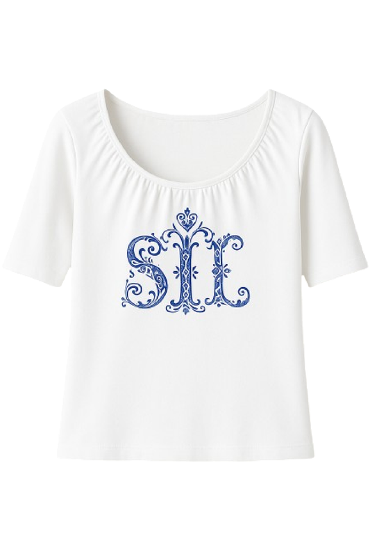 Top with Print and Gathered Neckline