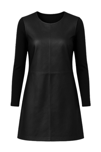 Black Dress with Faux Leather Detail by Si Fashion
