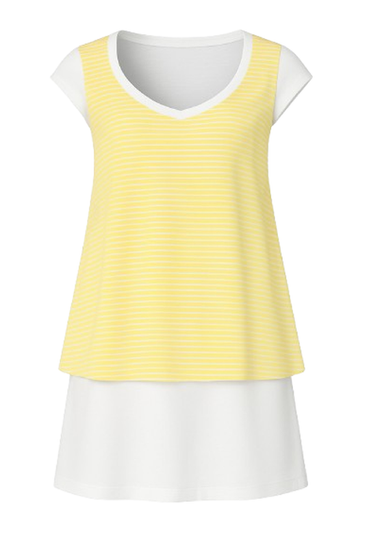 Conquista Φόρεμα Mini Casual Κοντομάνικο Στρογγυλή Λαιμόκοψη Ριγέ Κίτρινο Y31-005-10