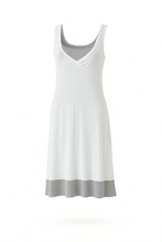 Load image into Gallery viewer, Sleeveless Two-Tone Jersey Dress – White with Grey Contrast Hem