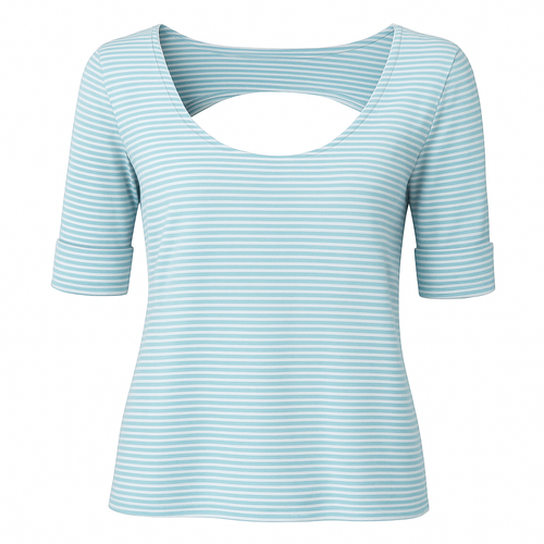 Striped Scoop Neck Jersey Top with Back Cut-Out