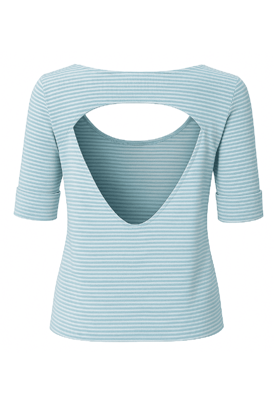 Striped Scoop Neck Jersey Top with Back Cut-Out