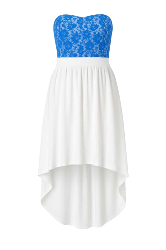 Conquista Φόρεμα Mini Βραδινό Strapless Με Δαντέλα Διχρωμο Μπλε Λευκό Y31.079