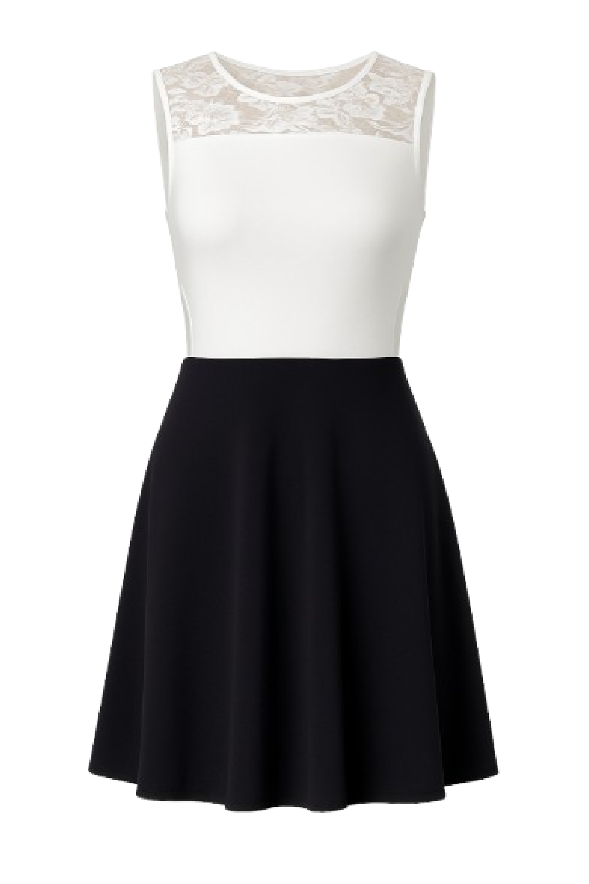 Conquista Φόρεμα Mini Casual Αμάνικο Στρογγυλή Λαιμόκοψη Με Δαντέλα Δίχρωμο Εκρού-Μαύρο Y31.088