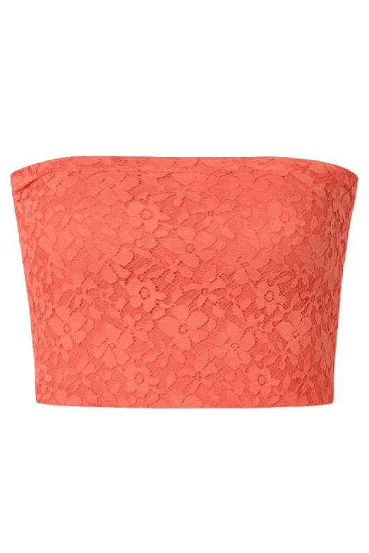 Conquista Τοπ Strapless Crop Καλοκαιρινό Δαντέλα Μονόχρωμο Κοραλί Y31.096-72