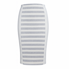 Load image into Gallery viewer, Ecru and Grey Striped Pencil Skirt