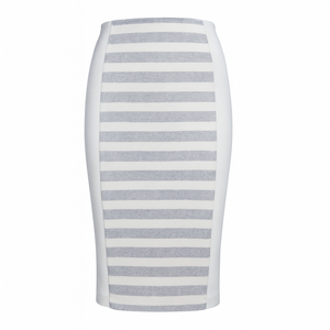 Ecru and Grey Striped Pencil Skirt