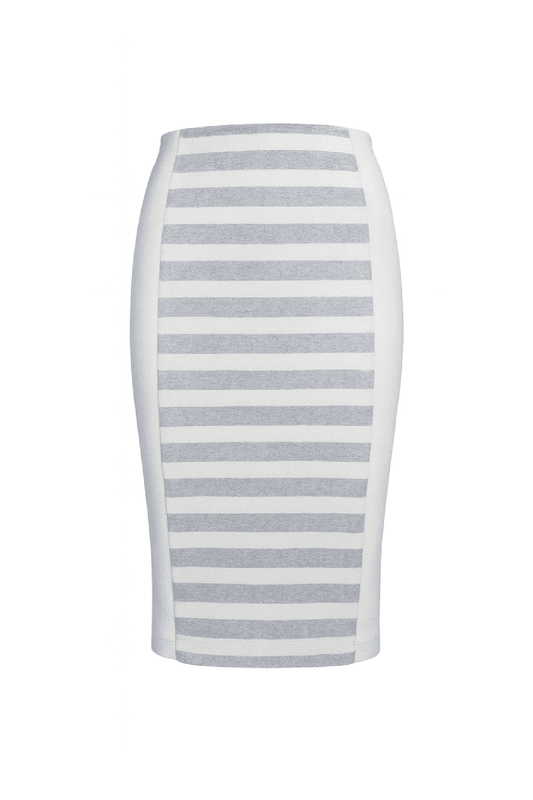 Ecru and Grey Striped Pencil Skirt