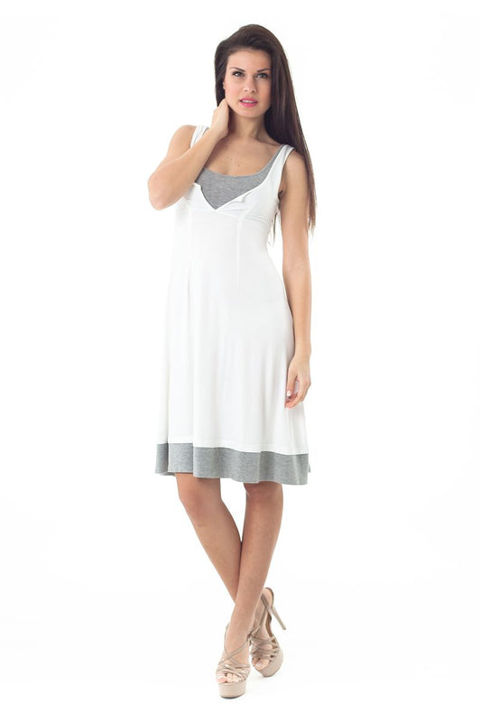 Conquista Φόρεμα Midi Καθημερινό Αμάνικο V-Λαιμόκοψη Δίχρωμο Λευκό Γκρι Y31.022-03