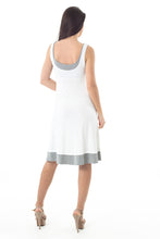 Load image into Gallery viewer, Sleeveless Two-Tone Jersey Dress – White with Grey Contrast Hem
