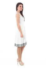 Load image into Gallery viewer, Sleeveless Two-Tone Jersey Dress – White with Grey Contrast Hem