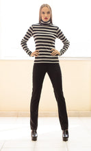 Load image into Gallery viewer, Striped Black and Grey Polo Neck Top