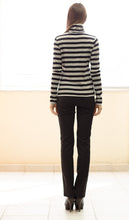 Load image into Gallery viewer, Striped Black and Grey Polo Neck Top