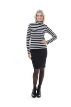 Load image into Gallery viewer, Striped Black and Grey Polo Neck Top