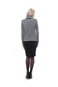 Striped Black and Grey Polo Neck Top