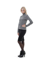 Load image into Gallery viewer, Striped Black and Grey Polo Neck Top