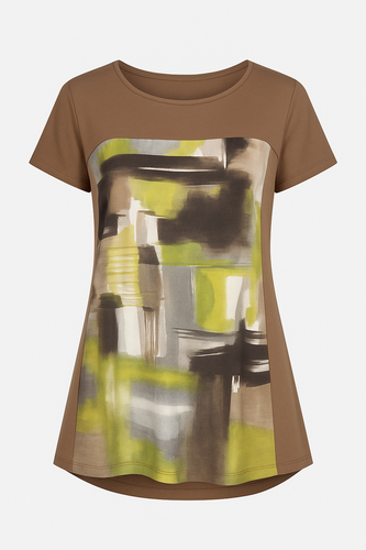 Abstract Print Jersey Top in Viscose-Elastane Blend