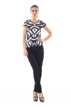 Load image into Gallery viewer, Geometric Print Fitted Tee with Cap Sleeves