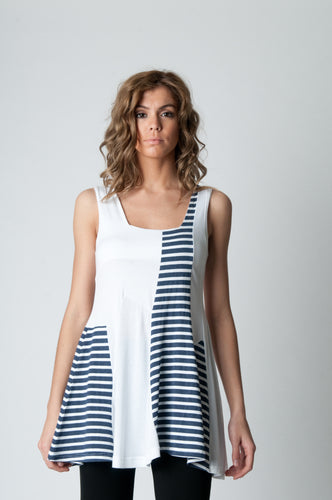 Sleeveless Stripe Detail Tunic Navy