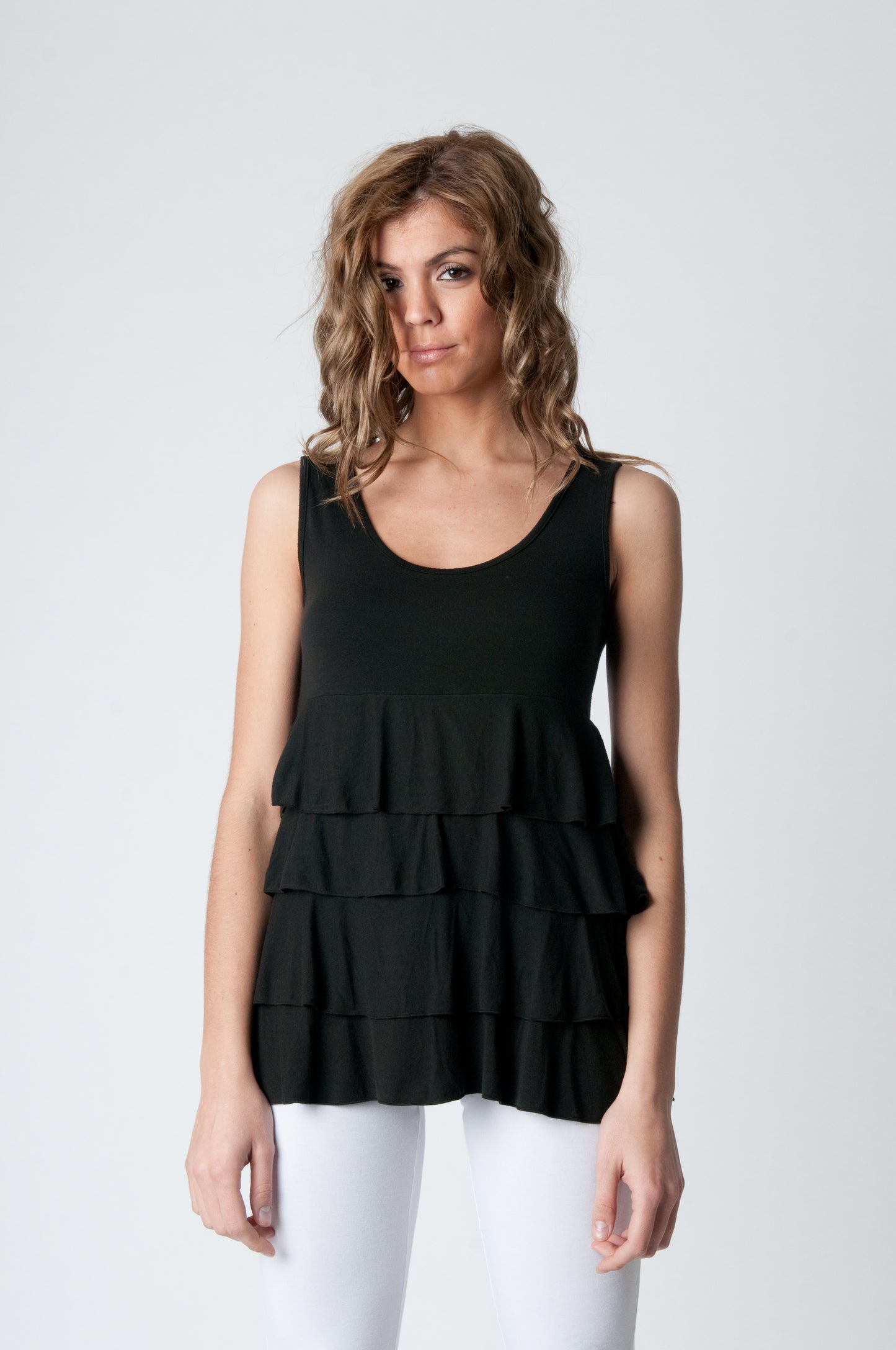 Conquista Φόρεμα Midi Casual Αμάνικο Με Βολάν Βισκόζη. Μαύρο C112-285-00