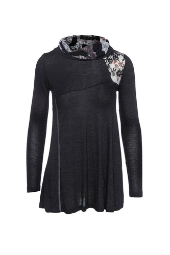 Lace Detail Long Sleeve Top in Black