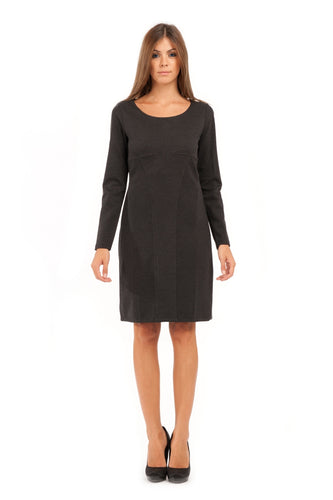 Long Sleeve Jersey Punto di Roma Fitted Dress with Seam Detail