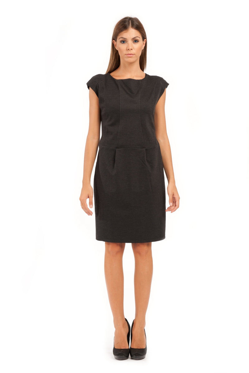 Sleeveless Fitted Stretch Jersey Punto di Roma Dress with Seam Detail and Zip Fastening