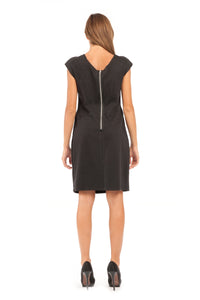 Sleeveless Fitted Stretch Jersey Punto di Roma Dress with Seam Detail and Zip Fastening