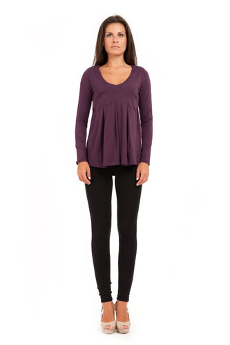 V Neck Stretch Jersey Empire Line Top with Pleat Detail