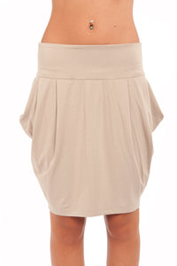 Stretch Jersey Tulip Mini Skirt with Side Pockets and Wide Waistband